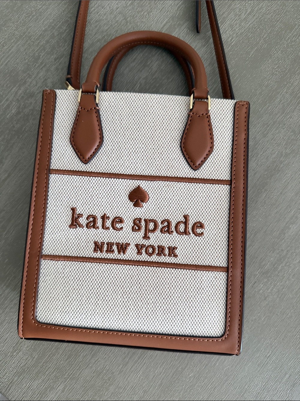 kate spade White Canvas and Brown Leather Trim Mini Tote